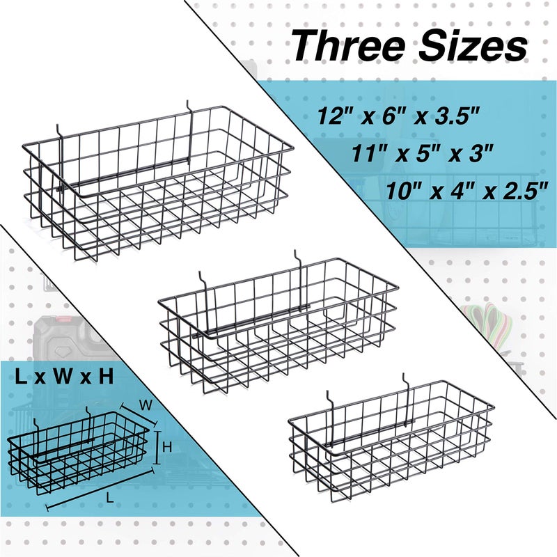 Right Arrange RightArrange Pegboard Baskets, Set of 3 Black - Hooks to Any Peg Board - Square Style Baskets Hold More - Organize Tools, Workbench, Accessories, Garage Storage - Wall Organizer Attachments - Image 3